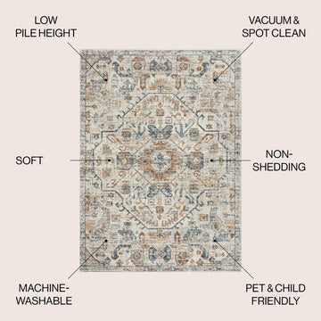 Shaemus Bohemian Medallion Low-Pile Machine-Washable Area Rug